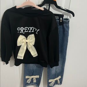 Pretty Kids Denim Pants and sweater with Bow Accents